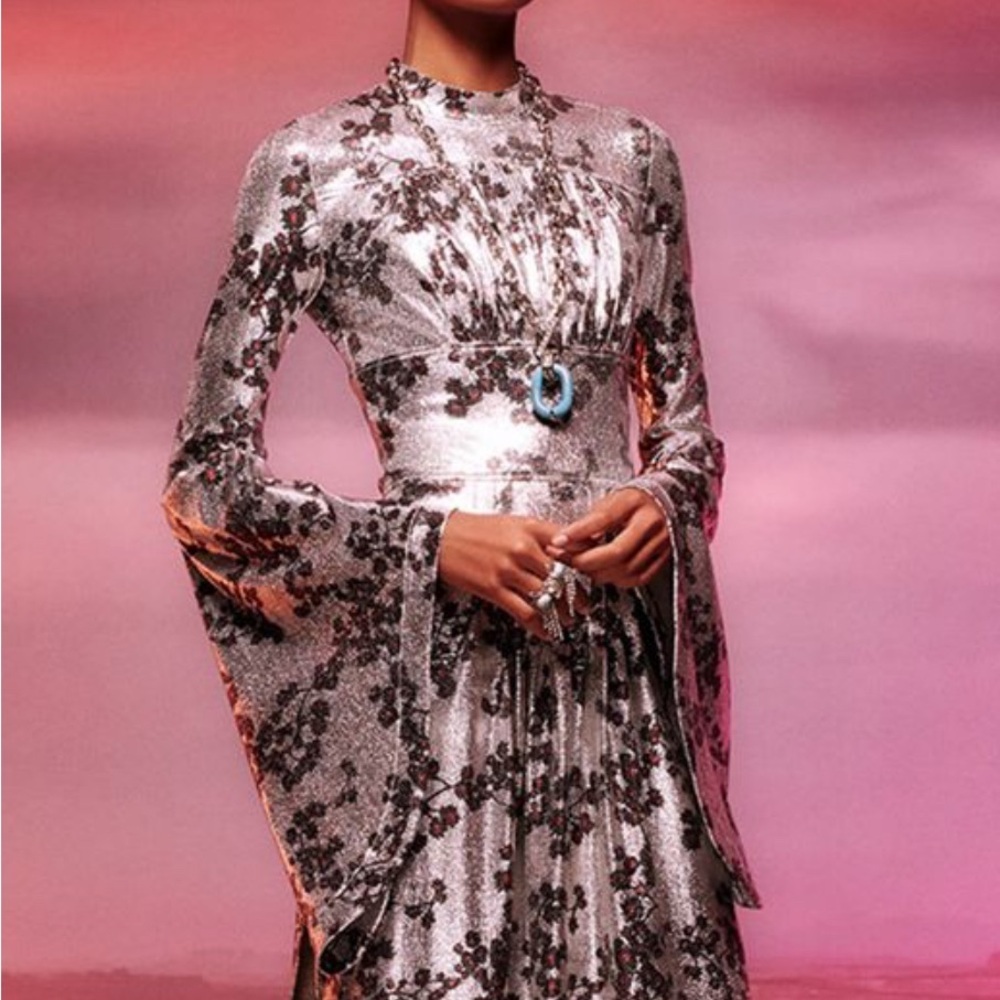 Paco Rabanne Silver and Black Floral Maxi Dress